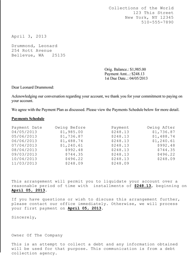 payment plan letters examples